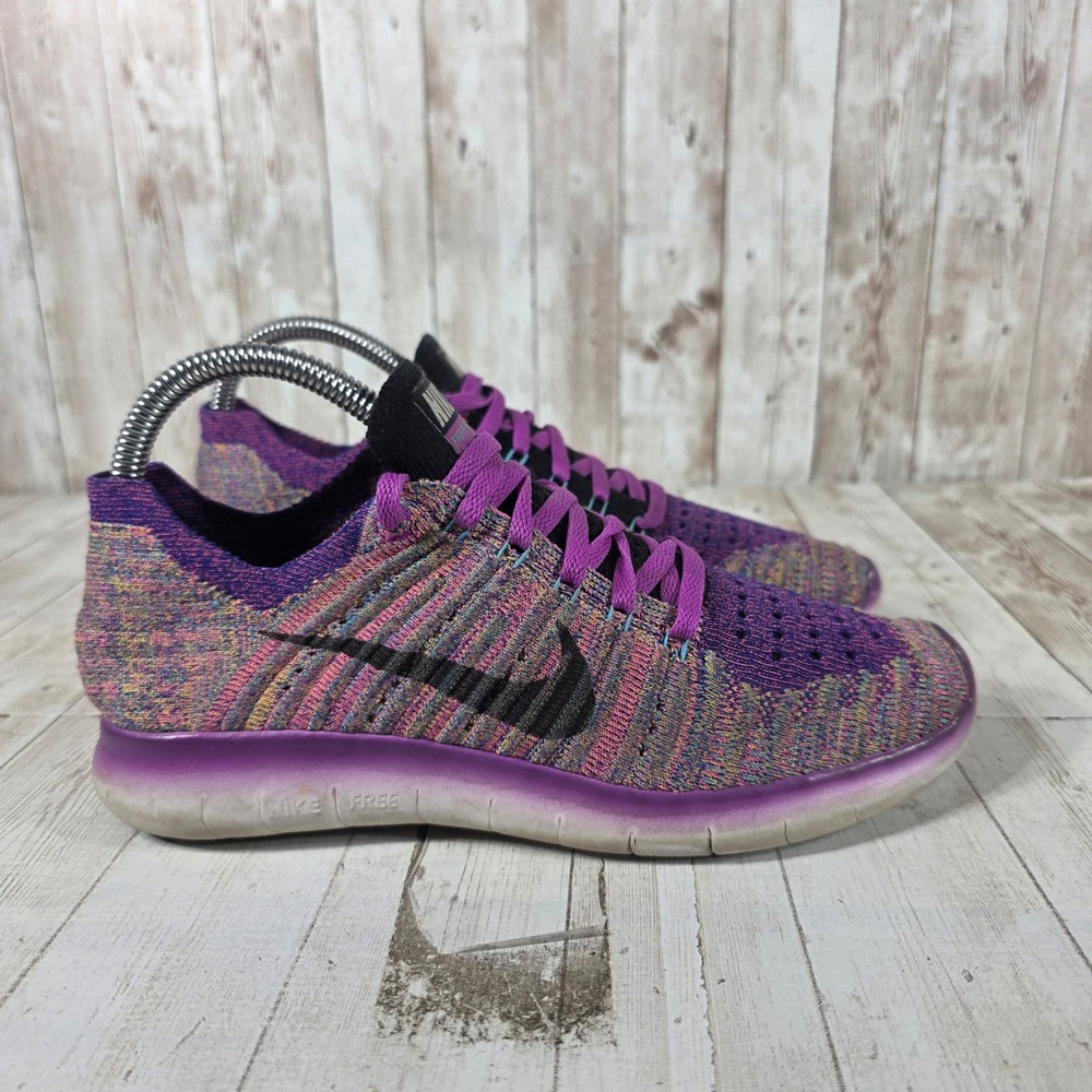 Nike Free RN Flyknit Womens Running Shoes Purple Multicolor 831070-500 Size 7